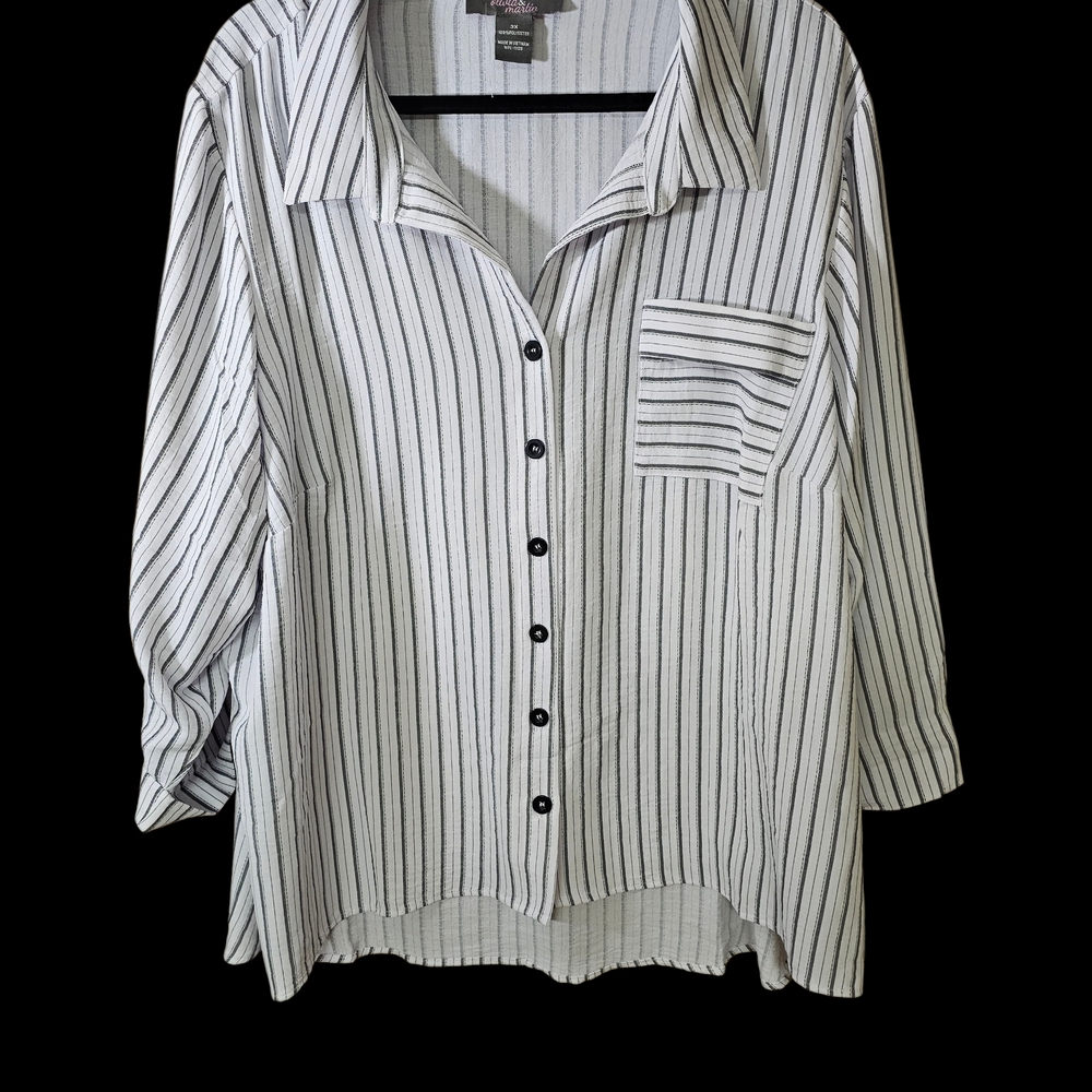 Striped Button Down Shirt - Black and White